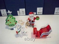 Swarovski Santa Claus Sleigh Reindeer & Christmas Tree Set