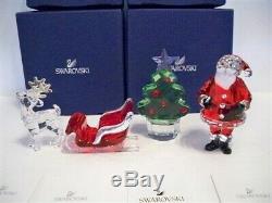Swarovski Santa Claus Sleigh Reindeer & Christmas Tree Set Bnib