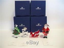 Swarovski Santa Claus Sleigh Reindeer & Christmas Tree Set Bnib