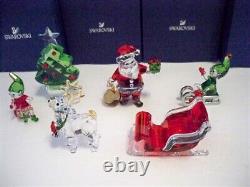 Swarovski Santa Claus Sleigh Reindeer Elfs & Christmas Tree 6 Pc Set