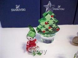 Swarovski Santa Claus Sleigh Reindeer Elfs & Christmas Tree 6 Pc Set