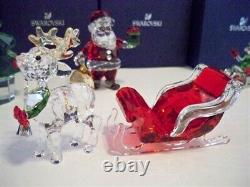 Swarovski Santa Claus Sleigh Reindeer Elfs & Christmas Tree 6 Pc Set