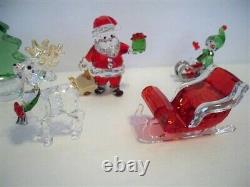 Swarovski Santa Claus Sleigh Reindeer Elfs & Christmas Tree 6 Pc Set