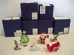 Swarovski Santa Claus Sleigh Reindeer Elfs & Christmas Tree 6 Pc Set