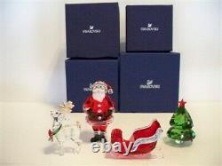 Swarovski Santa Claus Sleigh Reindeer & Green Christmas Tree Set