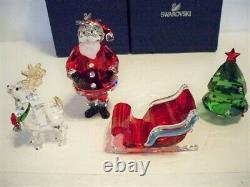 Swarovski Santa Claus Sleigh Reindeer & Green Christmas Tree Set