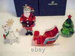 Swarovski Santa Claus Sleigh Reindeer & Green Christmas Tree Set