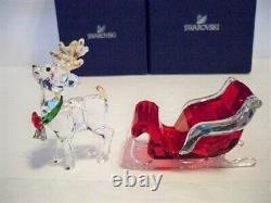 Swarovski Santa Claus Sleigh Reindeer & Green Christmas Tree Set