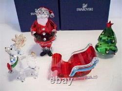 Swarovski Santa Claus Sleigh Reindeer & Green Christmas Tree Set