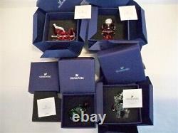 Swarovski Santa Claus Sleigh Reindeer & Green Christmas Tree Set