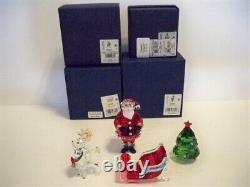 Swarovski Santa Claus Sleigh Reindeer & Green Christmas Tree Set