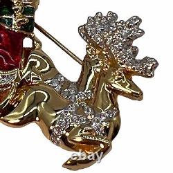 Swarovski Santa Sleigh Reindeer Christmas Brooch Retired Gold Plate Gripouix SB