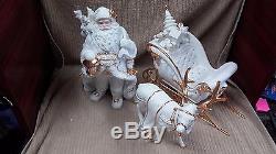 TRADITIONS PORCELAIN SANTA WITH SLEIGH & REINDEER CHRISTMAS SET Free Shipping