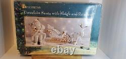 TRADITIONS Porcelain Santa withSleigh & Reindeer White with Gold Handpainted