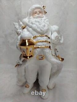 TRADITIONS White Porcelain Gold Accents Santa, Sleigh & Reindeer Cent Piece