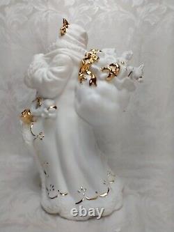 TRADITIONS White Porcelain Gold Accents Santa, Sleigh & Reindeer Cent Piece