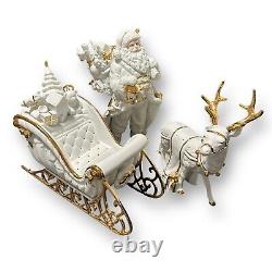 TRADITIONS White Porcelain Santa Sleigh & Reindeer Gold Color Accents Costco