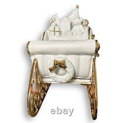 TRADITIONS White Porcelain Santa Sleigh & Reindeer Gold Color Accents Costco