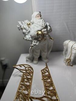 TRADITIONS White Porcelain, Santa withSleigh & Reindeer Gold Color Accents