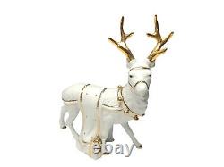 TRADITIONS White Porcelain Santa withSleigh & Reindeer Gold Color Accents