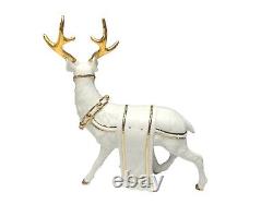 TRADITIONS White Porcelain Santa withSleigh & Reindeer Gold Color Accents