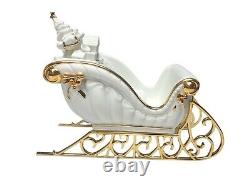 TRADITIONS White Porcelain Santa withSleigh & Reindeer Gold Color Accents