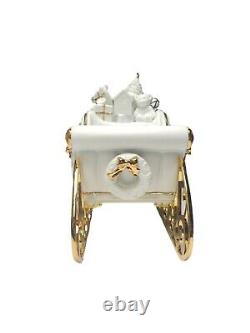 TRADITIONS White Porcelain Santa withSleigh & Reindeer Gold Color Accents