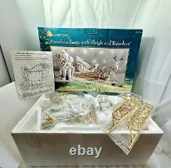 TRADITIONS White Porcelain Santa withSleigh & Reindeer Gold Color Accents