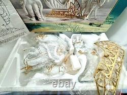 TRADITIONS White Porcelain Santa withSleigh & Reindeer Gold Color Accents