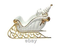 TRADITIONS White Porcelain Santa withSleigh & Reindeer Gold Color Accents