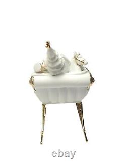 TRADITIONS White Porcelain Santa withSleigh & Reindeer Gold Color Accents