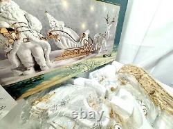 TRADITIONS White Porcelain Santa withSleigh & Reindeer Gold Color Accents