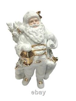 TRADITIONS White Porcelain Santa withSleigh & Reindeer Gold Color Accents