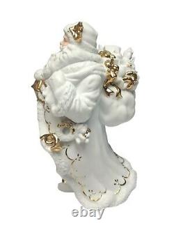 TRADITIONS White Porcelain Santa withSleigh & Reindeer Gold Color Accents