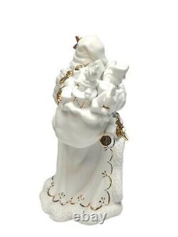 TRADITIONS White Porcelain Santa withSleigh & Reindeer Gold Color Accents