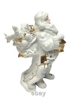 TRADITIONS White Porcelain Santa withSleigh & Reindeer Gold Color Accents