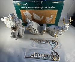 TRADITIONS White Porcelain Santa with Sleigh & Reindeer Gold Colored Accents withBox