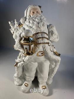 TRADITIONS White Porcelain Santa with Sleigh & Reindeer Gold Colored Accents withBox