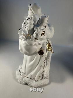 TRADITIONS White Porcelain Santa with Sleigh & Reindeer Gold Colored Accents withBox