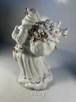 TRADITIONS White Porcelain Santa with Sleigh & Reindeer Gold Colored Accents withBox