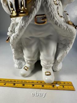 TRADITIONS White Porcelain Santa with Sleigh & Reindeer Gold Colored Accents withBox