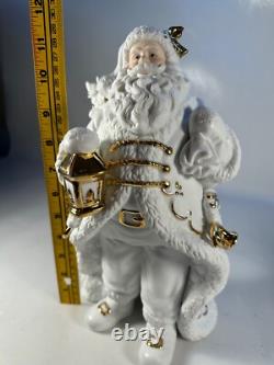 TRADITIONS White Porcelain Santa with Sleigh & Reindeer Gold Colored Accents withBox