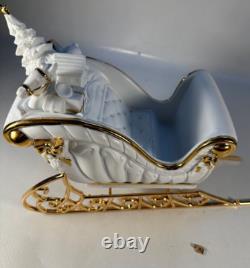 TRADITIONS White Porcelain Santa with Sleigh & Reindeer Gold Colored Accents withBox