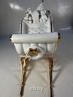 TRADITIONS White Porcelain Santa with Sleigh & Reindeer Gold Colored Accents withBox