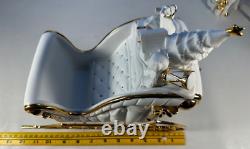 TRADITIONS White Porcelain Santa with Sleigh & Reindeer Gold Colored Accents withBox