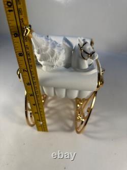 TRADITIONS White Porcelain Santa with Sleigh & Reindeer Gold Colored Accents withBox