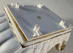 TRADITIONS White Porcelain Santa with Sleigh & Reindeer Gold Colored Accents withBox