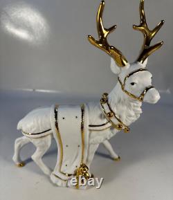 TRADITIONS White Porcelain Santa with Sleigh & Reindeer Gold Colored Accents withBox