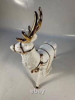 TRADITIONS White Porcelain Santa with Sleigh & Reindeer Gold Colored Accents withBox