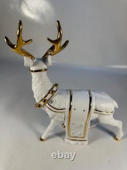 TRADITIONS White Porcelain Santa with Sleigh & Reindeer Gold Colored Accents withBox